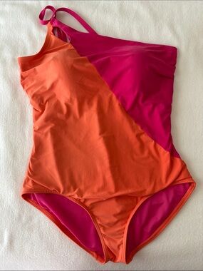 Lands' End One-Piece Swimsuit in Orange and Fuchsia, size 18W